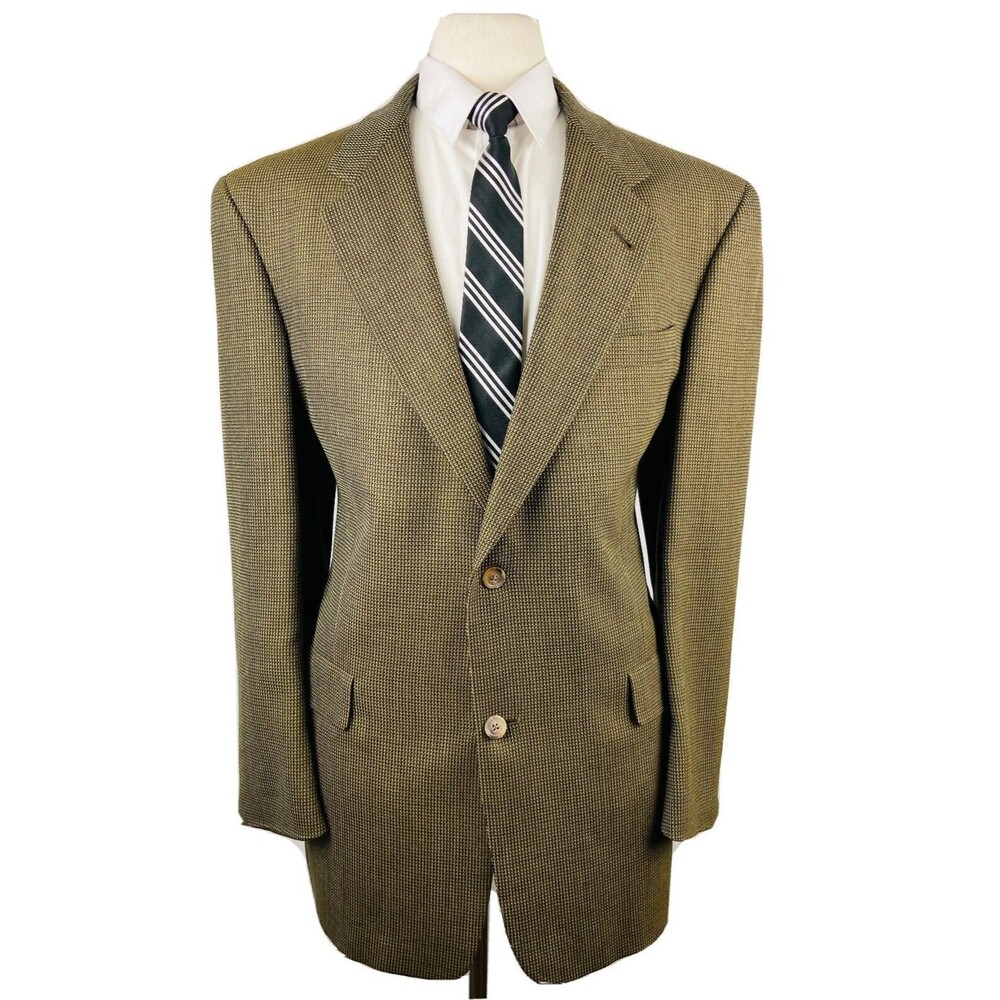 HART SCHAFFNER MARX MENS 43L BROWN HOUNDSTOOTH BLAZER SPORT COAT SUIT JACKET
